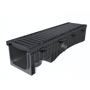 Technodrain Moderne pour extérieur Fabriqué en Italie PROMAX 200 Canal de drainage en HDPE F900 18mm avec grille en fonte ductile et kit de barres de liaison - Product Image 1