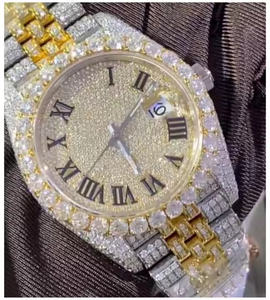 Montre à quartz pour homme en acier inoxydable, sertie de diamants Moissanite de luxe, pour les réunions d'affaires et les soirées - Product Image 5