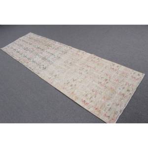 Vintage 2.8x9 ft Rug, Runner Turkish Rug, <b>Brown</b> Bordered <b>Wool</b> Rug - Product Image 2