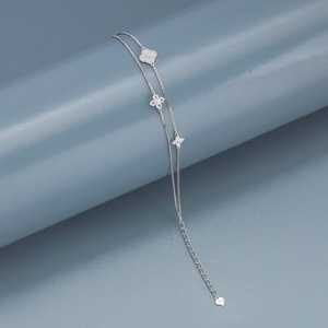 Bracelet à breloques religieuses en or blanc 92,5 plaqué or rose et rhodium, incrusté de diamants, motif clé et fleur, platine, modèle 191381 - Product Image 5