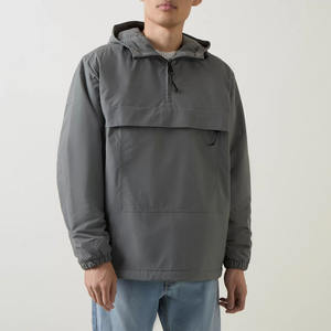 Pull noir de haute qualité de couleur grise sur mesure Veste brise-vent à capuche avec demi-fermeture éclair Veste coupe-vent personnalisée pour hommes - Product Image 3