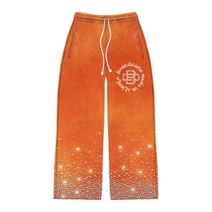 Pantalon de survêtement pour homme avec fermeture éclair, strass, impression sur écran, coton lourd, ample, jogging en molleton français - Product Image 4