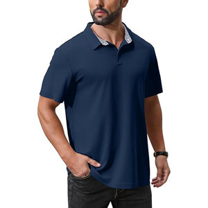 Camiseta Polo ajustada de manga corta para hombre con cuello acanalado, uniforme de trabajo de uso diario sólido para pedidos de marca de la empresa - Product Image 2