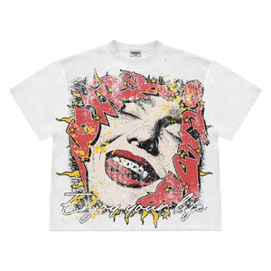 Venta al por mayor de camisetas de las mujeres de encargo de alta calidad Vintage de gran tamaño recortada lavado ácido de algodón gráfico impreso camisas de las mujeres - Product Image 2