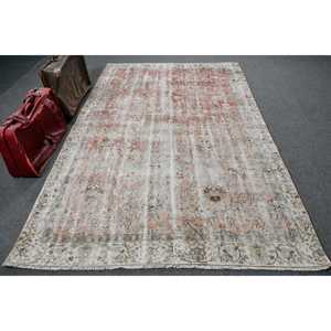 Turkish 5.7x9 ft <b>Rug</b>, Vintage Large <b>Rug</b>, White <b>Check</b> <b>Rug</b> - Product Image 1
