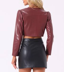 Veste en cuir de haute qualité à la mode pour femmes longueur régulière motif solide Streetwear pour l'automne et l'hiver - Product Image 2