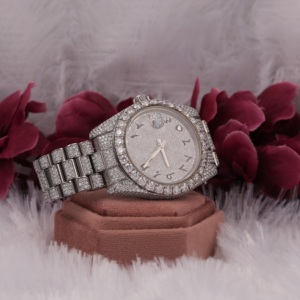 Montre analogique de luxe faite à la main en acier inoxydable de 20mm en or jaune, diamant cultivé en laboratoire, numéro arabe personnalisé, Style Hip Hop, mode - Product Image 4