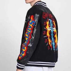 Veste universitaire pour hommes grande taille, broderie chenille personnalisée, patchs de lettres de baseball, style streetwear, style moto, devant en laine - Product Image 3