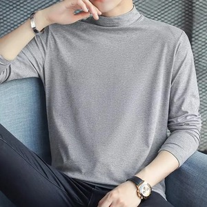 เสื้อยืดแขนยาวผู้ชายสีพื้นคอตั้งครึ่งแขนเสื้อคอเต่า