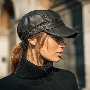 Casquettes en cuir véritable OEM dames hiver à la mode en cuir casquette à pression Streetwear été casquettes en cuir femmes - Product Image 6