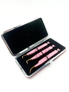 Professionnel 90 Degrés Rose Poudre Revêtement Incurvé Arrière Coeur Conception En Acier Inoxydable Extension De Cils Pince À Épiler Outils De Beauté - Product Image 2