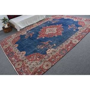 Classique Bleu Rouge Grand Tapis 7.3X11.2 ft PP Matériel Turc Rectangle Salon Tapis Latex Support Patchwork Couloir - Product Image 2