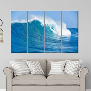 Impresión en lienzo de elegante ola del océano - Decoración moderna para pared, 4P: Enmarcado tipo galería - Product Image 1