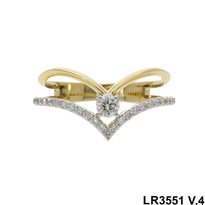 14K Yellow Modern Sophisticated <b>Open</b> Band Design V-Shaped Chevron <b>Ring</b> with Round-Cut White Diamonds - Product Image 1