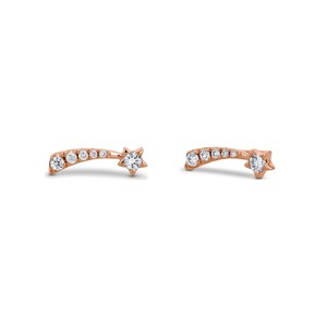 Boucle d'oreille unique en or 14 carats avec diamant véritable, motif étoile filante, design céleste gradué, or blanc, jaune et rose, bijou de valeur sociale - Product Image 3