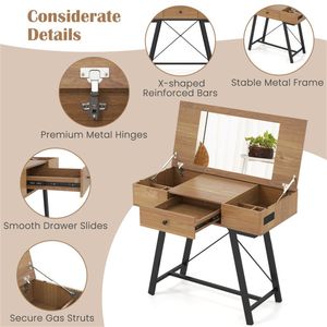 Modern MDF Flip Top Vanity Desk <b>with</b> 38" Mirror 2 AC Outlets USB Type C Charging Station & Makeup <b>Table</b> brand new - Product Image 2