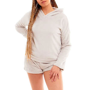 Conjunto corto de sudaderas con capucha transpirables de color personalizado para mujer, ropa de calle de diseño personalizado, conjunto corto de sudaderas con capucha de gran tamaño para mujer - Product Image 3