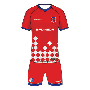 Ontwerp je eigen sublimatie boxy voetbaltenues Kroatië spelersversie rood-wit kleur retro voetbalshirt set - Product Image 2