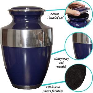 Urna de cremación azul para cenizas humanas Urna humana para adultos conmemorativa personalizada con bolsa de terciopelo y personalización - Product Image 4