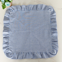 Blue Gingham 100% Napperon rond en lin OEKO-TEX certifié brodé avec double bord festonné pour la maison Table à manger en gros