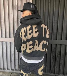 Personalizado desgastado bordado acampanado chándal conjunto de peso pesado de alta calidad 3D parches Sun Faded desgastado Zip Up Sweatsuit Set - Product Image 4