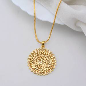 Latón chapado en oro Om Mandala colgante collar Chakra Lotus diseño espiritual Yoga meditación joyería para mujeres flor joyería - Product Image 3