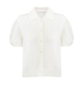 Mejor oferta Primavera Verano nueva camisa de punto de color sólido para mujer Blusa con manga abullonada Casual suelta manga corta transpirable - Product Image 6