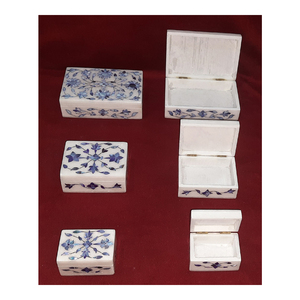 Boîtes à cadeaux décoratives en marbre blanc pur en forme de rectangle avec nacre bleue pour la vente en gros - Product Image 1