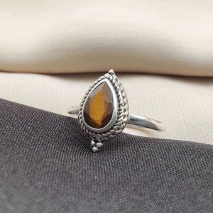 <b>Tiger</b> <b>Eye</b> 925 Sterling Silver Bezel Setting <b>Ring</b> Handmade Boho Wedding Party Jewelry with Pear Shape Gemstone Wholesale - Product Image 1