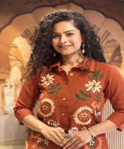 Ensemble coordonné en coton tissé RICH LOOK, tenue de fête, prix de gros, vêtement ethnique, multicolore, pour femmes, en stock, séchage rapide - Product Image 1