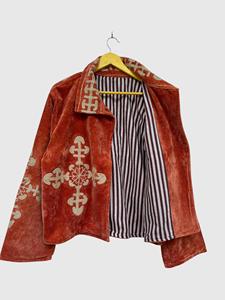 Blazer de Terciopelo Bordado a Mano, Talla Grande, Ropa de Invierno para Adultos, Patrón Geométrico, Cuello Camisero, Manga Larga, Chaqueta Gruesa - Product Image 3