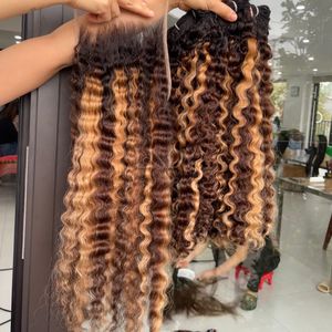 Extensiones de cabello humano vietnamita de alta calidad Bumerse Curly Highlight Color Paquetes de cabello crudo 100% Cabello humano real - Product Image 3