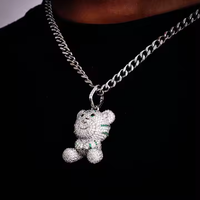 Pendentif Ours Dansant Glaçé en Argent 925 Plaqué Or avec Moissanite VVS, Style Hip Hop Tendance, Bijou Dessin Animé Mignon, Cadeau Unisexe
