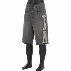 Custom <b>Men's</b> Baggy Jorts Summer Streetwear <b>Short</b> Pants <b>Men</b> Distressed Embroidery <b>Patch</b> Denim Jeans <b>Shorts</b> - Product Image 3