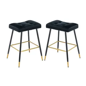 Tabourets en métal modernes avec revêtement en tissu Pieds élégants enduits noirs de haute qualité pour chambre à coucher Gym Appartement Hôtel Home Living - Product Image 1