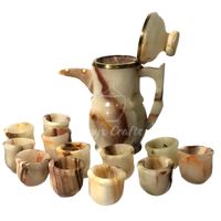 Service à thé et café en marbre onyx sable du Sahara, artisanal, forme incurvée lisse, style traditionnel/moderne, poli, luxe, pour hôtel, OEM ODM