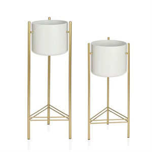 Pot de fleurs rond en métal blanc de qualité supérieure avec support fabriqué à la main pour la décoration de jardin intérieur-en vrac - Product Image 6