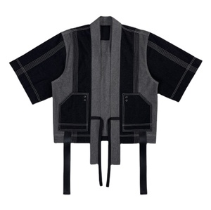 Wholesale Custom OEM Women's Safari Denim <b>Jackets</b> Flare Sleeve Basic V-shaped Open <b>Patched</b> 100% Cotton Summer Breathable Knitted - Product Image 1