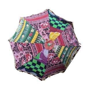 Parapluie de protection solaire semi-automatique en coton, design bohème, travail de fil à la main, fait main à Jaipur, best-seller - Product Image 2
