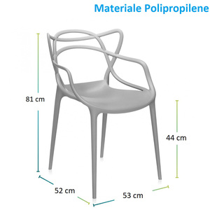 Sedie ergonomiche grigio polipropilene Maestro Set 4 pezzi con braccioli 53x52x81 cm uso interno/esterno resistente - Product Image 2