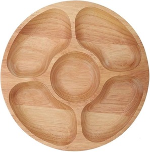 Plateau de chips et de trempette fini naturel à 5 sections en bois de manguier fabriqué en Inde Vaisselle élégante pour les collations, les cafés Dips - Product Image 1