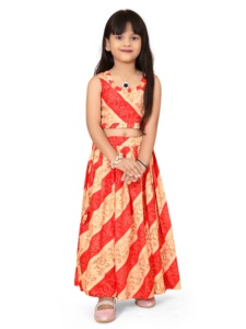 Shoryam Fashion - Lehenga Choli Rojo Bandhani para Niñas |   Traje Tradicional Étnico para Niños, para Bodas y Fiestas, Largo hasta el Suelo, de Secado Rápido - Product Image 4