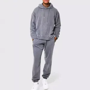High Quality Men's Winter <b>Tracksuit</b> 100% Cotton Breathable Acid Wash Oversized Solid Pattern with Custom Logo Print - Product Image 2
