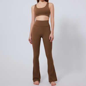 ชุดสปอร์ตบราและกางเกงทรงบานสำหรับเล่นโยคะของผู้หญิงชุดออกกำลังกายแบบ2ชิ้นเอวสูงเป็นมิตรกับสิ่งแวดล้อม - Product Image 3