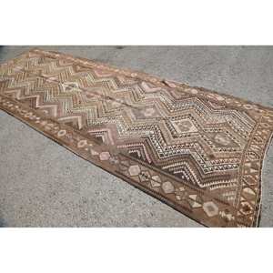 พรมทอสไตล์เทอร์กชิลมีสไตล์วินเทจขนสัตว์สีเบจสีน้ำตาล13.2ft 4.7ชิ้นพร้อมยางรองเย็บปะต่อดีไซน์แอบสแตรกสำหรับวัยรุ่น - Product Image 4