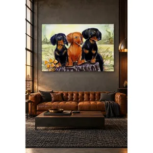 Impression sur toile Fida : Trois chiots de teckel sur un bois - Product Image 2
