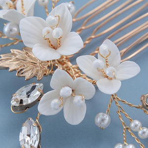 2025 élégant mariée cheveux accessoires pour <span class=keywords><strong>plage</strong></span> mariage femmes côté peigne à cheveux avec polymère argile fleur perle strass - Product Image 6