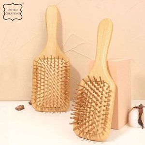 แปรงหวีผมนวดหนังศีรษะทรงสี่เหลี่ยมขนาดใหญ่ทำจากไม้ไผ่ไม่พันกันแบบดั้งเดิมสำหรับมืออาชีพ - Product Image 6