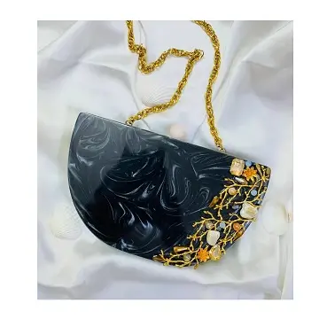 Modern Stylish Resin/Metal Clutch Bag Resin Purse By SCI Many Look Resin Clutch Bags For Women Fashion With Long Metal Chain
