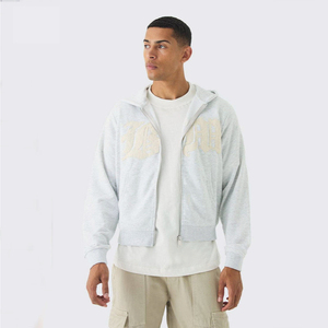 เสื้อฮู้ดมีซิปสำหรับผู้ชายเสื้อครอปมีฮู้ดเสื้อครอปผ้าฝ้าย100% ระบายอากาศได้ดีผ้าปะติดเสื้อโอเวอร์ไซส์ออกแบบได้ตามต้องการ - Product Image 1